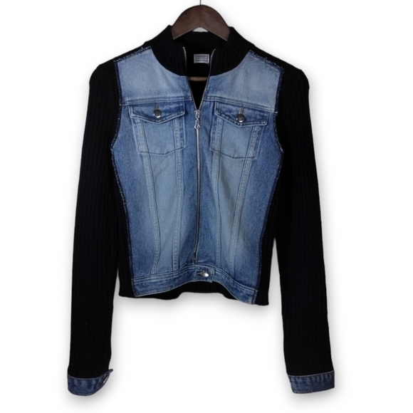 Arizona Jeans Black Sweater Denim Jacket - Picture 1 of 5